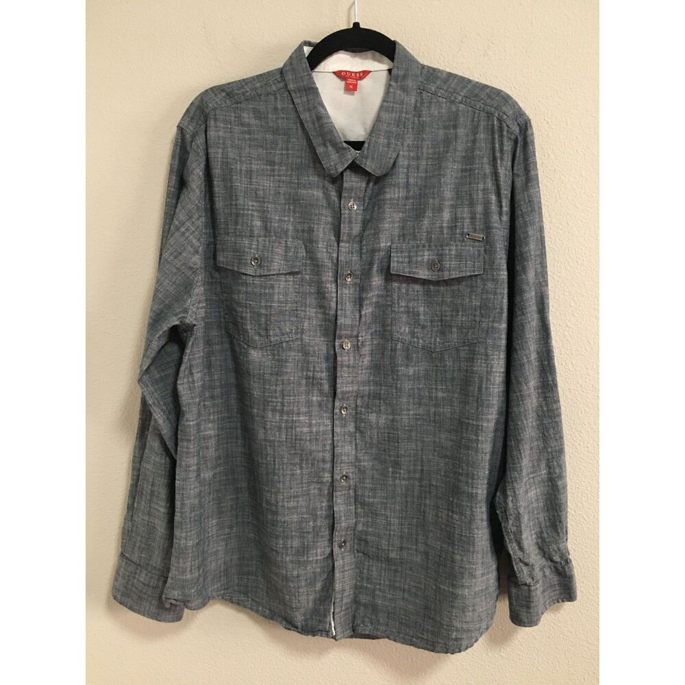 Guess Men's Button Shirt Long Sleeve Casual Lighweight Grey XL